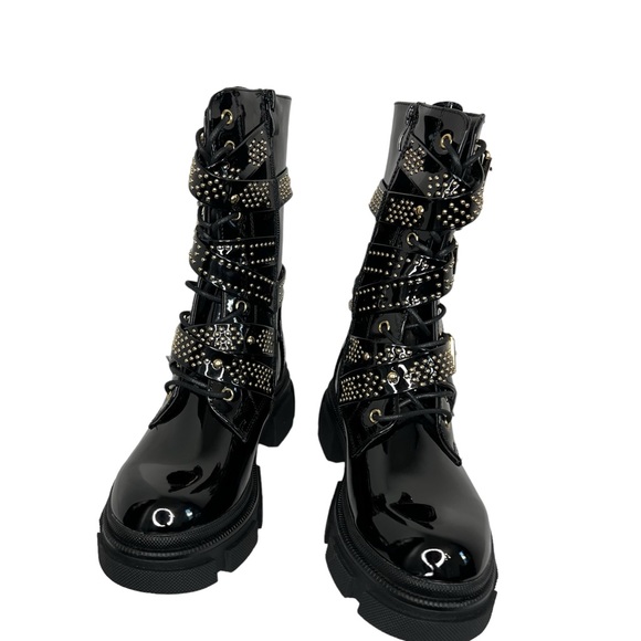 Azalea Wang One Good Reason to Stay Black Patent Strappy Boot 6 - Picture 2 of 9